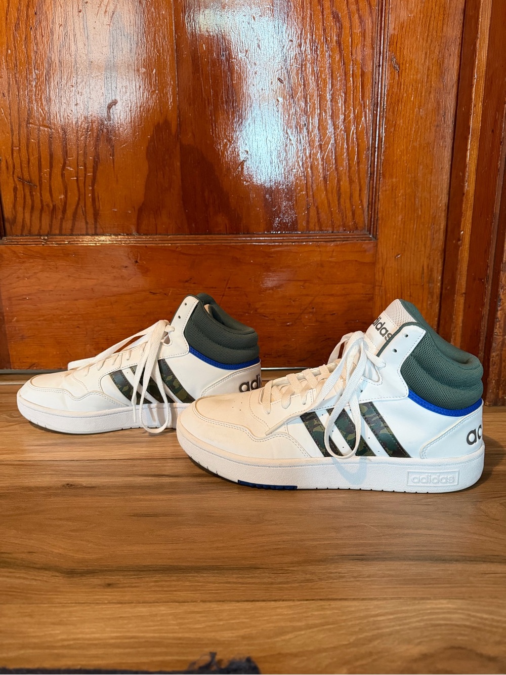 adidas White Sneakers with Green and Blue Accents